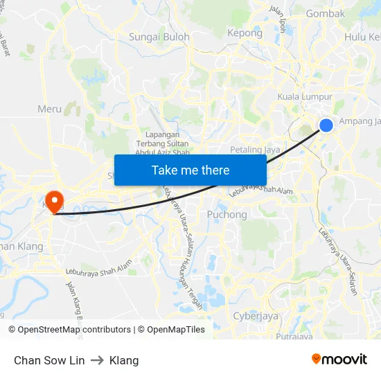 Chan Sow Lin to Klang map