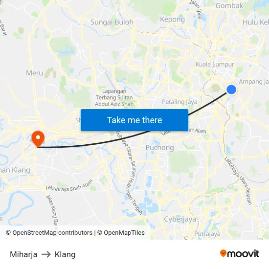 Miharja to Klang map