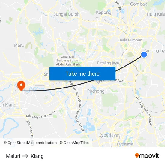 Maluri to Klang map