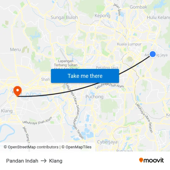 Pandan Indah to Klang map