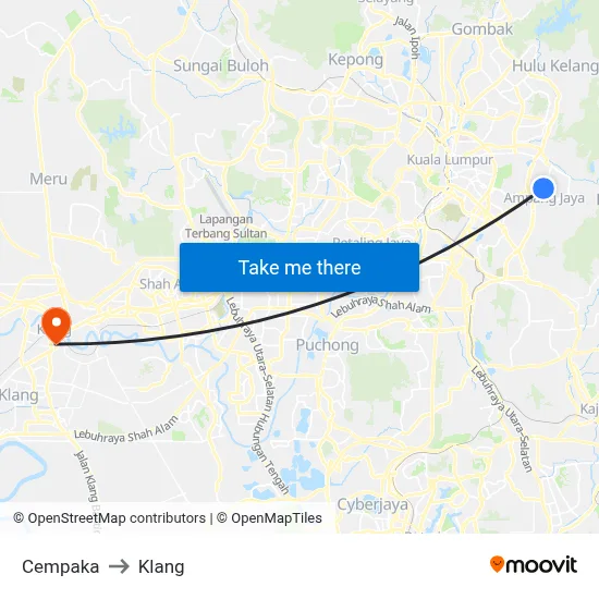 Cempaka to Klang map