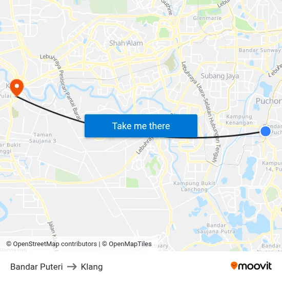 Bandar Puteri to Klang map