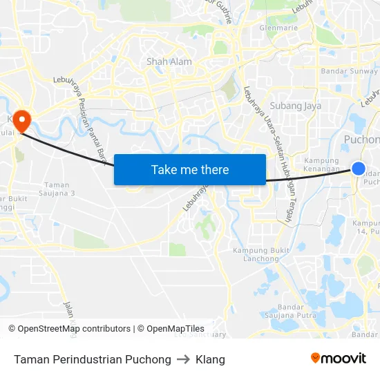 Taman Perindustrian Puchong to Klang map