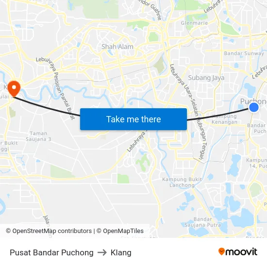 Pusat Bandar Puchong to Klang map