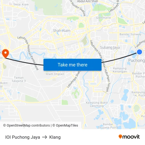 IOI Puchong Jaya to Klang map