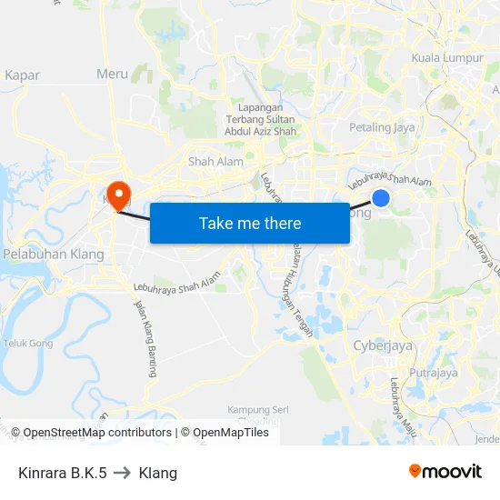 Kinrara B.K.5 to Klang map