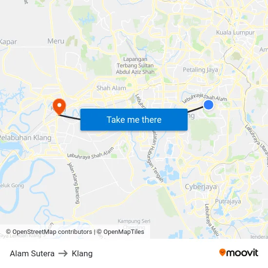 Alam Sutera to Klang map
