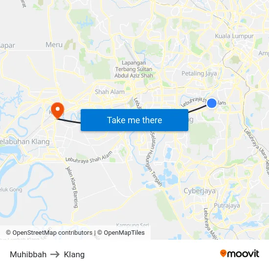 Muhibbah to Klang map