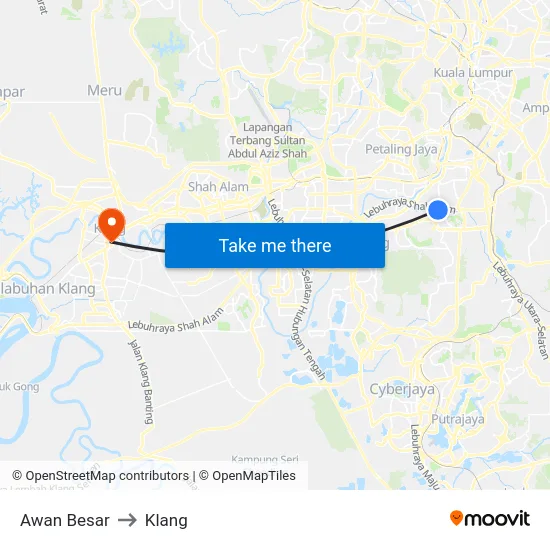 Awan Besar to Klang map