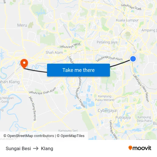 Sungai Besi to Klang map