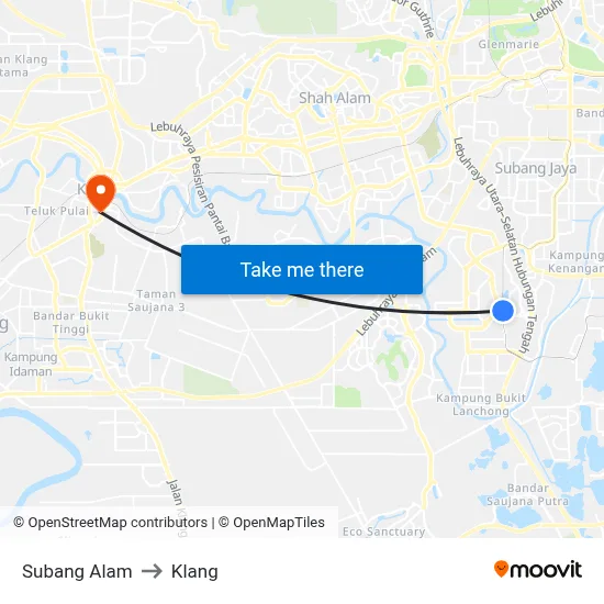 Subang Alam to Klang map