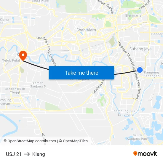 USJ 21 to Klang map