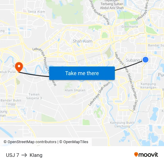 USJ 7 to Klang map