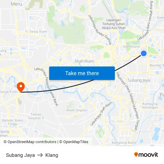 Subang Jaya to Klang map