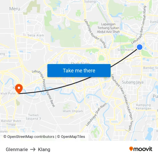 Glenmarie to Klang map