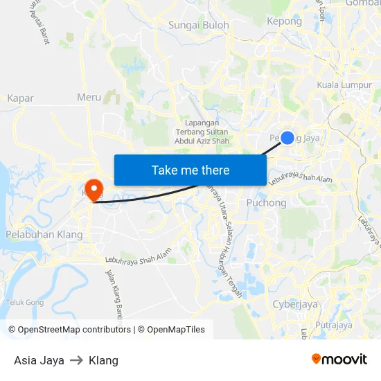 Asia Jaya to Klang map