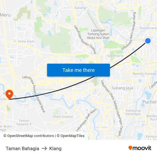 Taman Bahagia to Klang map