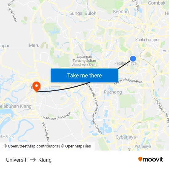 Universiti to Klang map