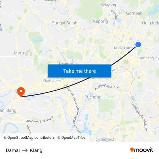 Damai to Klang map