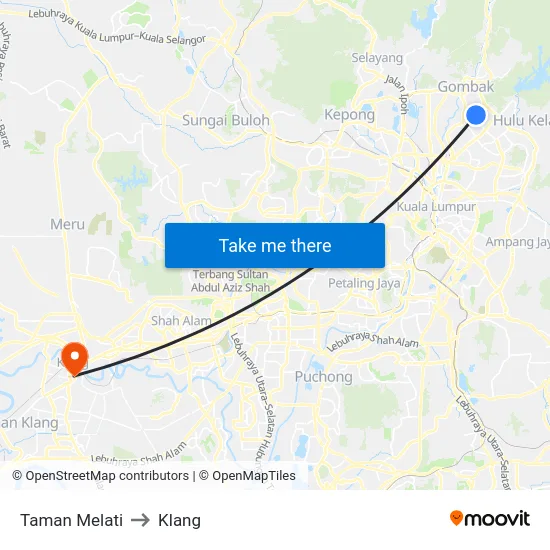 Taman Melati to Klang map