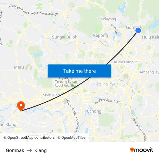 Gombak to Klang map