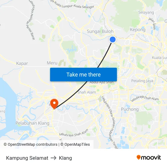 Kampung Selamat to Klang map