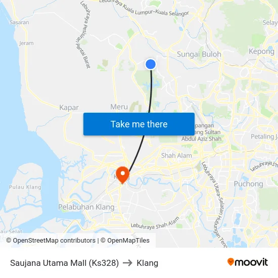 Saujana Utama Mall (Ks328) to Klang map