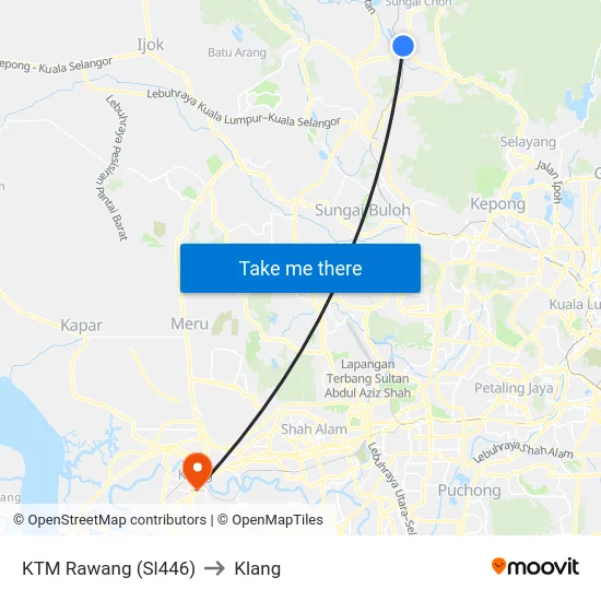 KTM Rawang (Sl446) to Klang map