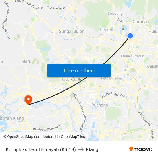 Kompleks Darul Hidayah (Kl618) to Klang map
