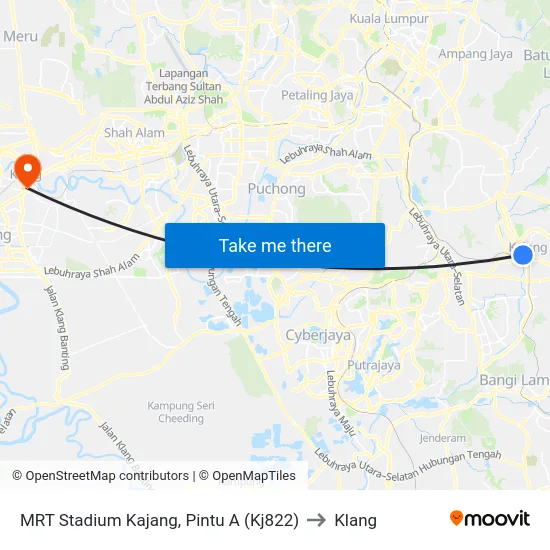 MRT Stadium Kajang, Pintu A (Kj822) to Klang map
