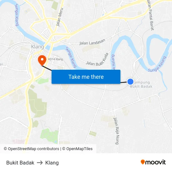 Bukit Badak to Klang map