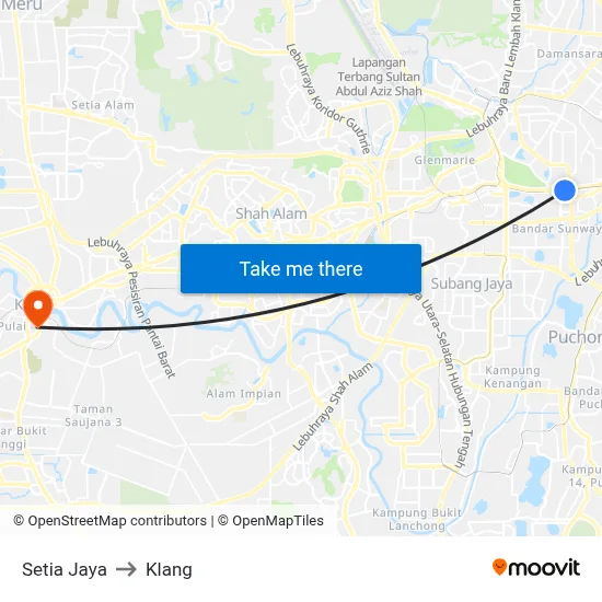 Setia Jaya to Klang map