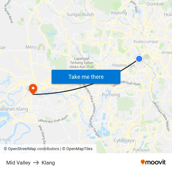 Mid Valley to Klang map