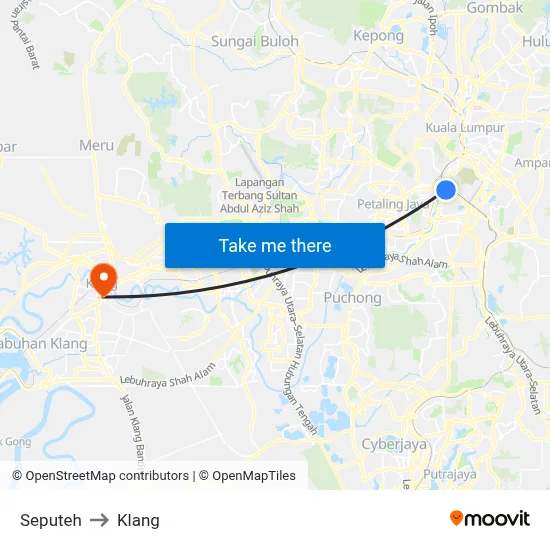 Seputeh to Klang map