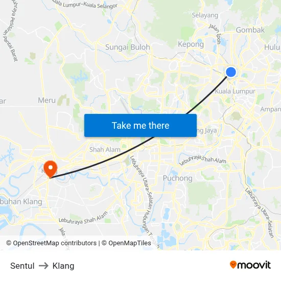 Sentul to Klang map
