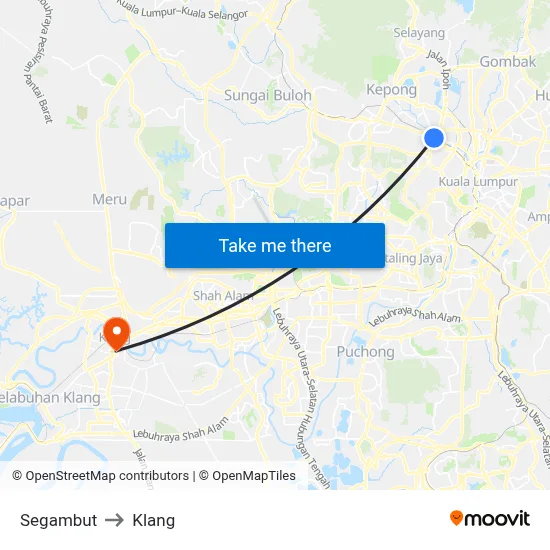 Segambut to Klang map