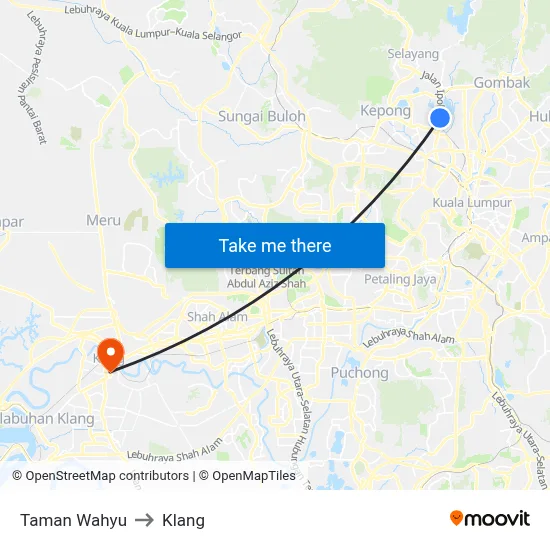 Taman Wahyu to Klang map