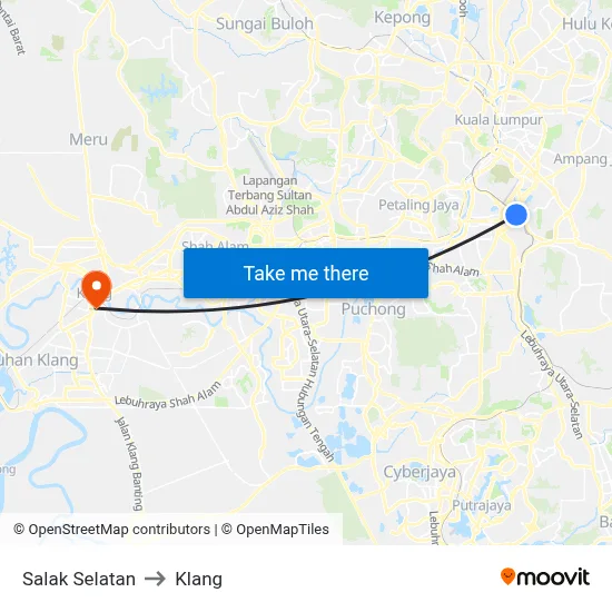 Salak Selatan to Klang map