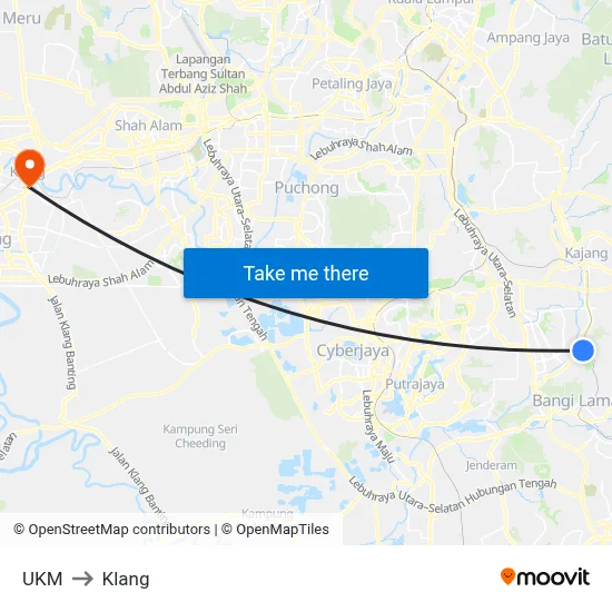 UKM to Klang map