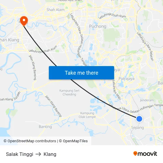 Salak Tinggi to Klang map