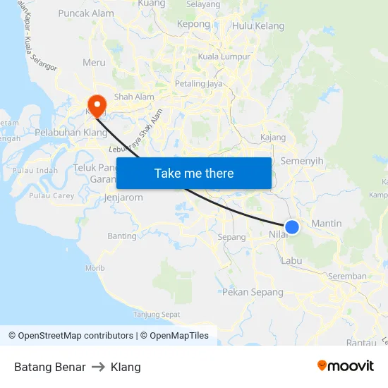 Batang Benar to Klang map