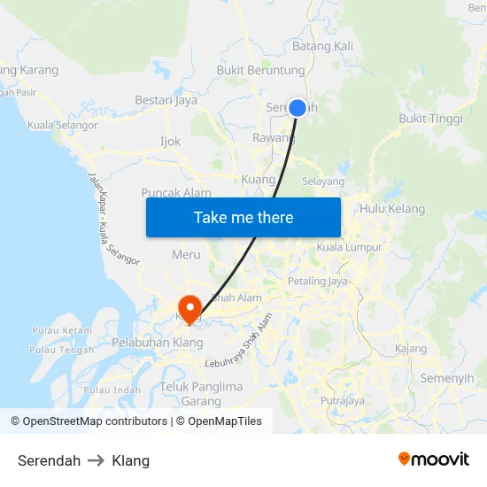 Serendah to Klang map