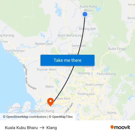 Kuala Kubu Bharu to Klang map