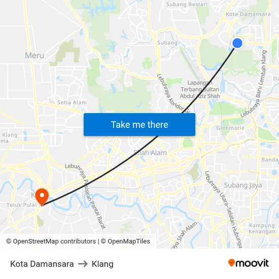 Kota Damansara to Klang map