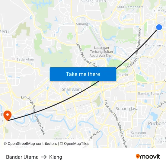 Bandar Utama to Klang map