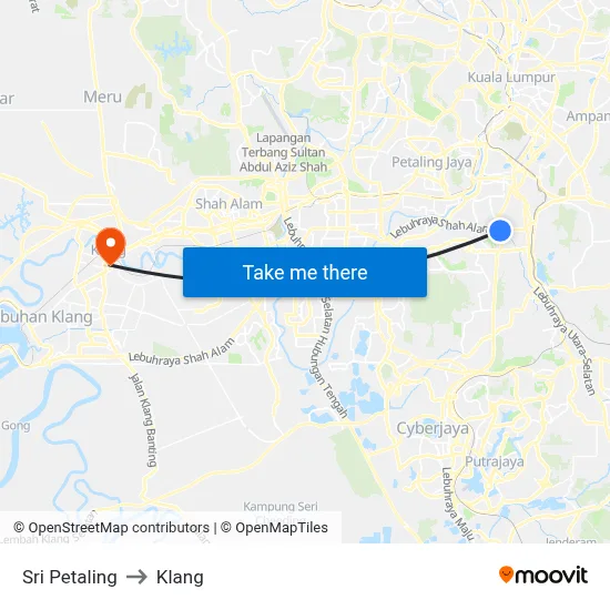 Sri Petaling to Klang map