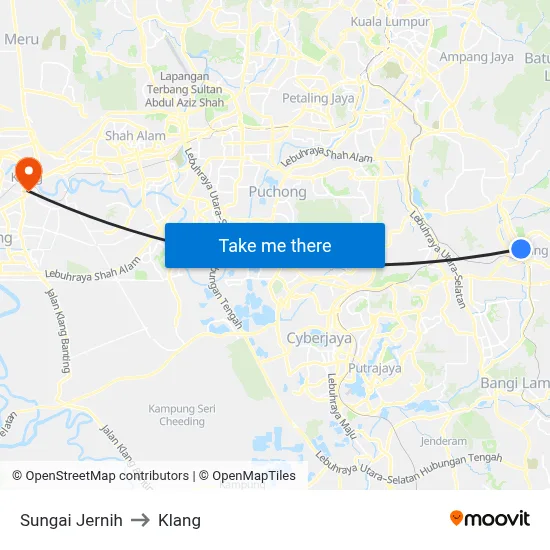 Sungai Jernih to Klang map