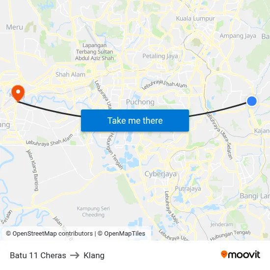 Batu 11 Cheras to Klang map