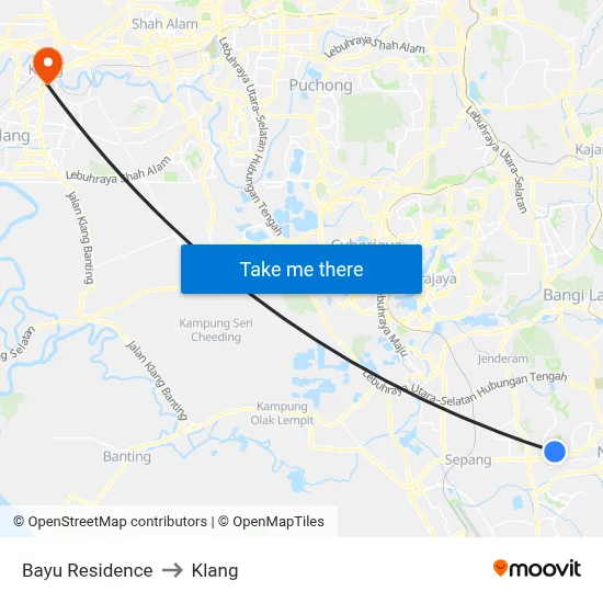 Bayu Residence to Klang map