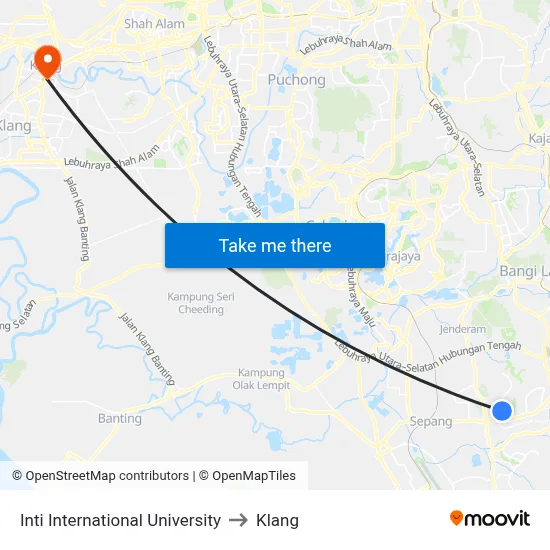 Inti International University to Klang map